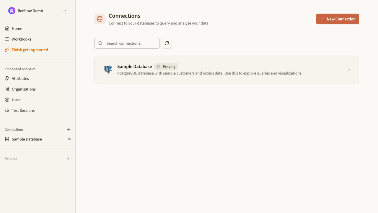 Navigate to Connections in the main navigation, then click New Connection.