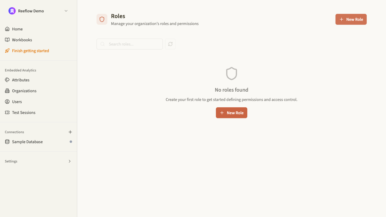 Navigate to Roles in the main navigation, then click New Role to open the form.