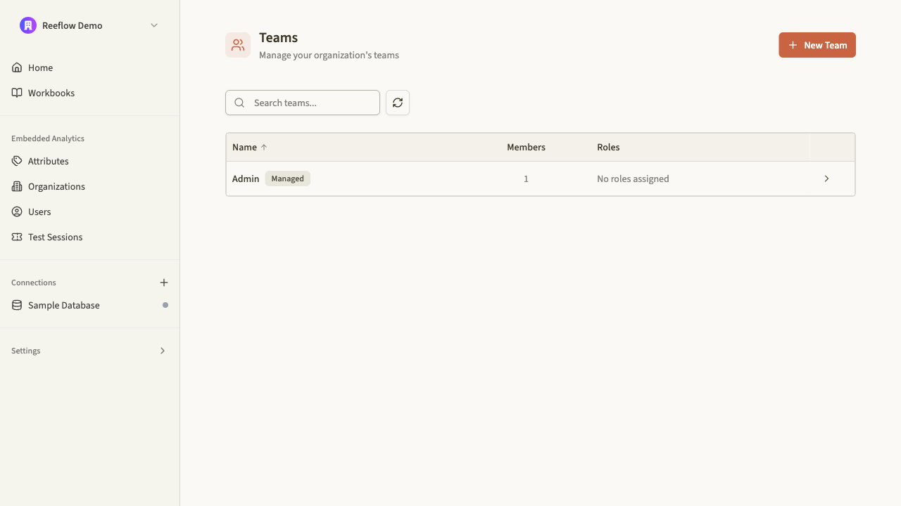 Navigate to Teams in the main navigation, then click New Team to open the form.
