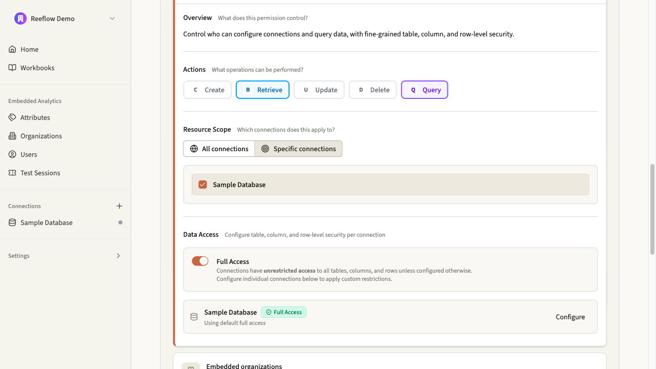 Role permissions showing connection scope configuration